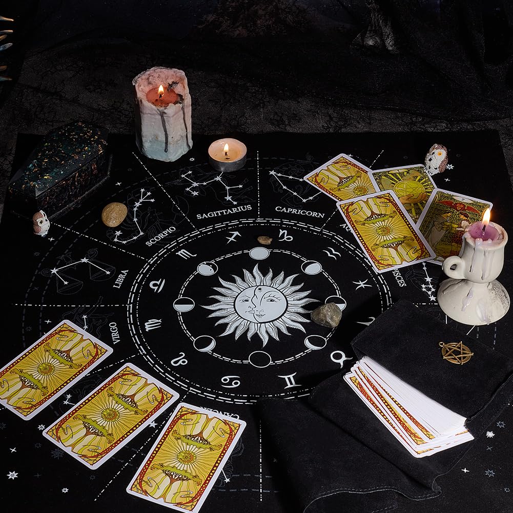 CREATCABIN Constellation Altar Cloth Tarot Card Bag Set Moon Pentacle Spiritual Tapestry Sacred Astrology with Tree of Life Tarot Card Bag for Divination Witchcraft Pagan Tarot Lover 2.95x4.96 Inch - Image 3