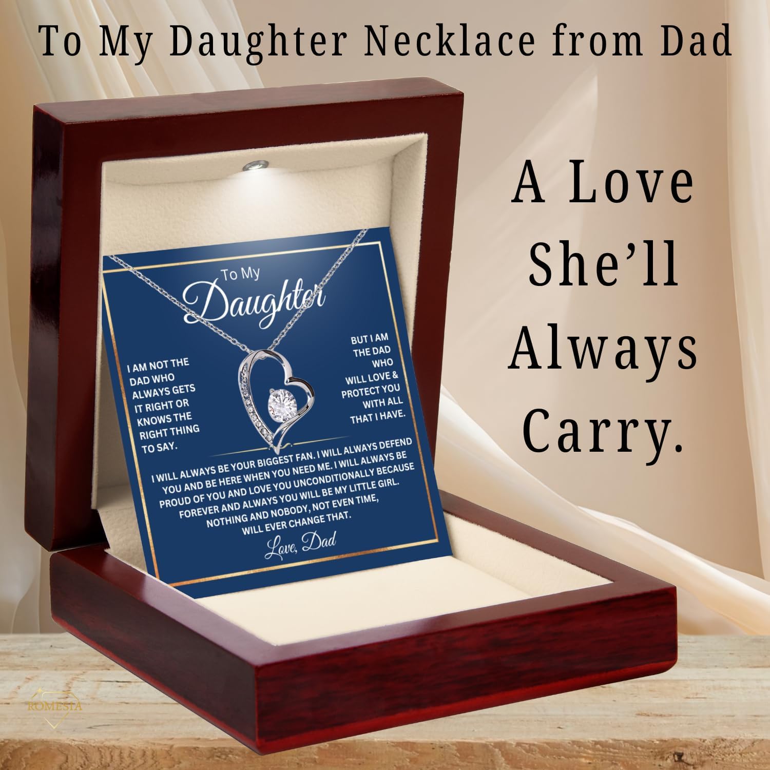 To My Daughter Necklace From Dad With Heartfelt Message, Daughter Birthday Present From Dad, Jewelry Gifts For Graduation for Her From Mom or Daddy, 14K Pendant - Image 2