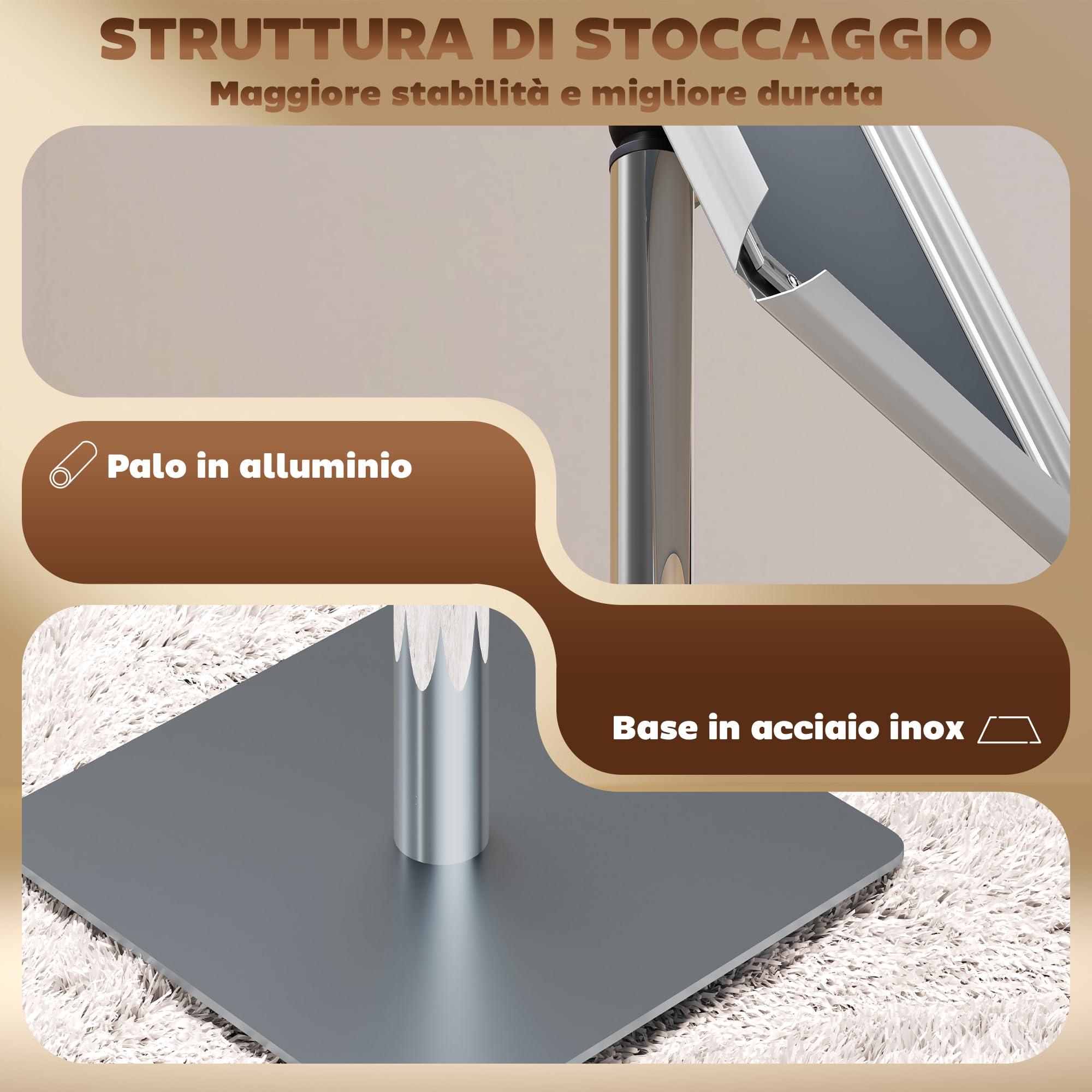 HOMCOM Supporto Poster A3 con Altezza e Inclinazione Regolabili, Supporto Espositore da Terra in Acciaio e Alluminio, 45x30x85-135 cm, Argento