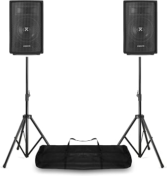 VONYX SL8 8" 400W Passive DJ PA Speaker System with Adjustable Tripod Stands and Carry Bag. Complete Passive Speaker Kit for DJ, Events, Bars, Presentations, Bands, and PA Setups