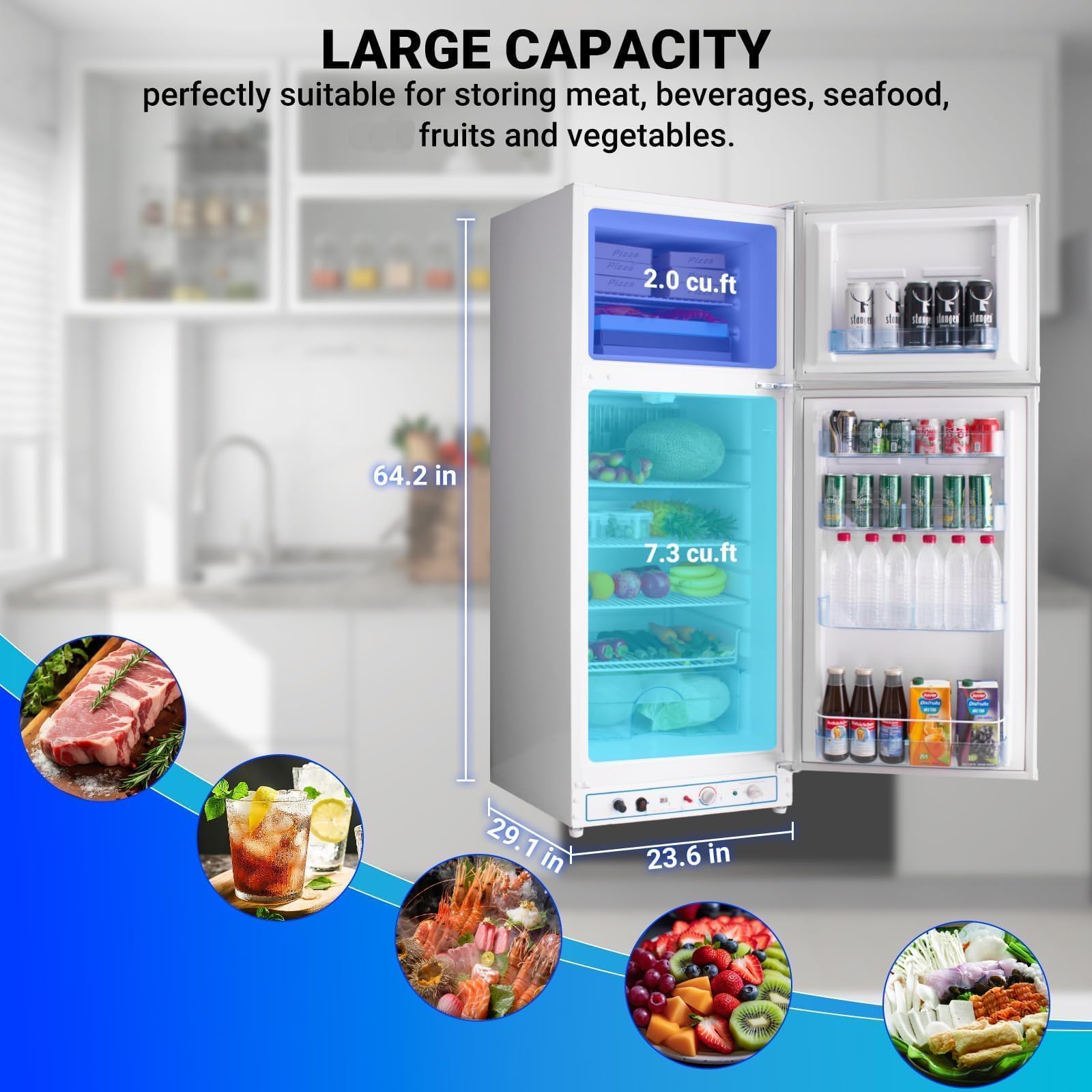 Smad Propane Refrigerator, Off Grid Propane Refrigerator With Freezer 9.3 Cu.Ft, 110v/Propane Fridge, Gas Fridge For Garage,RV,Food Truck,Chalets on Fridge.com - View 3