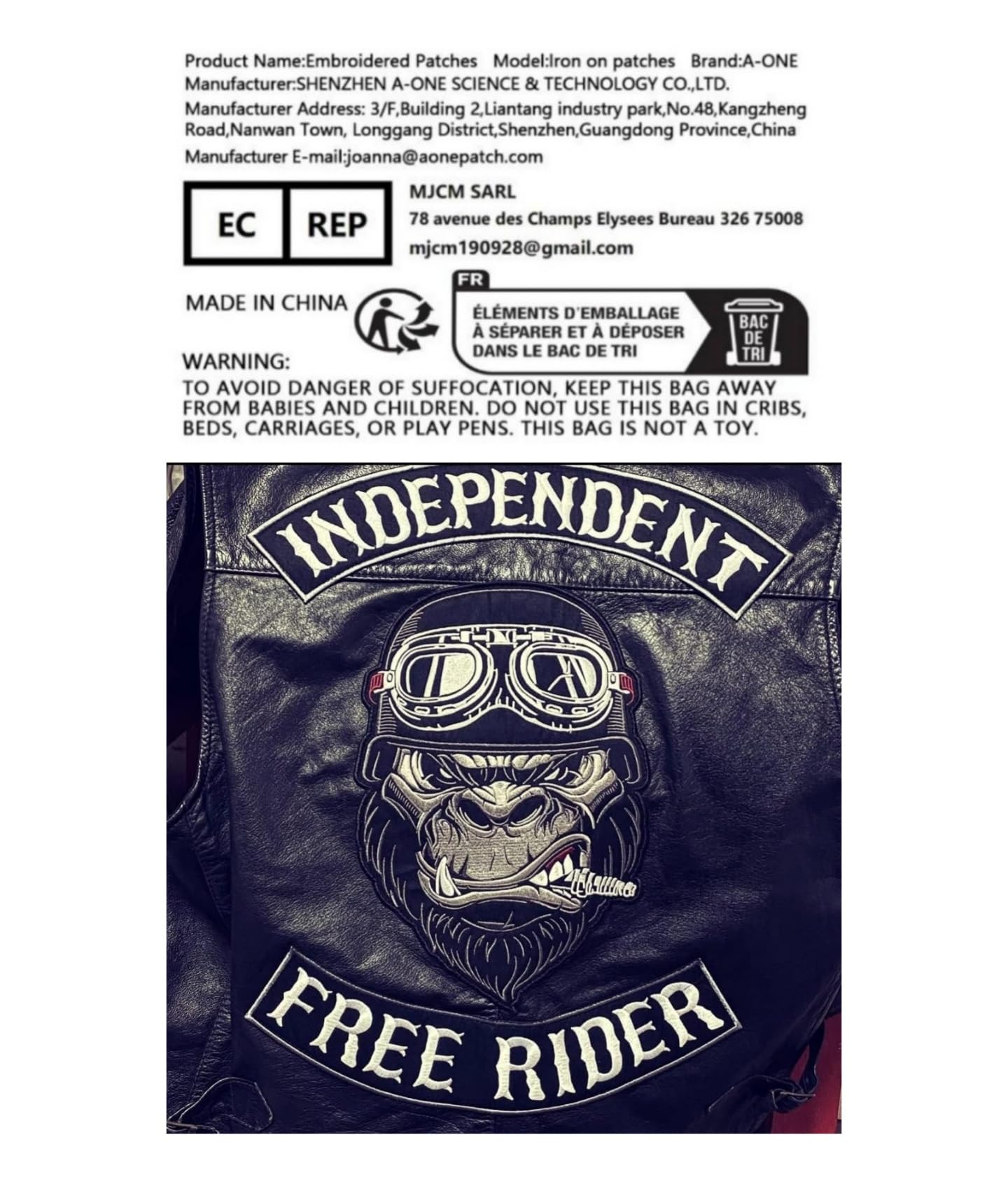Set Kit 3 TOPPE RICAMATE TERMOADESIVE - BIG PATCH - Toppe, Patch Biker, Grande set per Gilet da Moto, Iron-On per Decorare Abbigliamento da Moto, Giubbotto Fai da Te