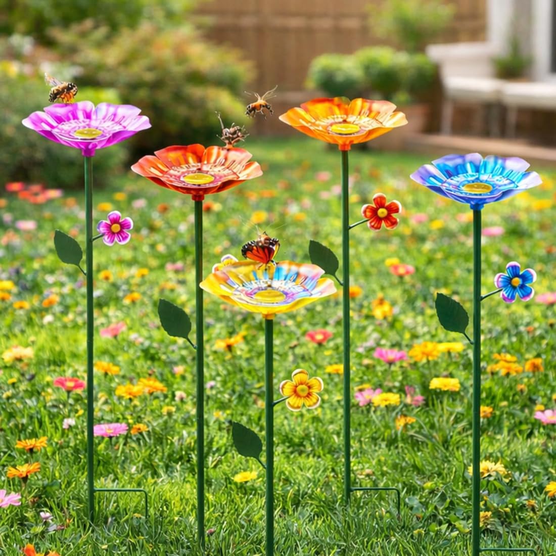 4 Stück Bienentränke für den Garten, 65 cm Metall-Gartenstecker Blumen-Vogeltränke, Insektentränke für Bienen und Schmetterlinge, Gartendeko für Draußen (8 Stück)