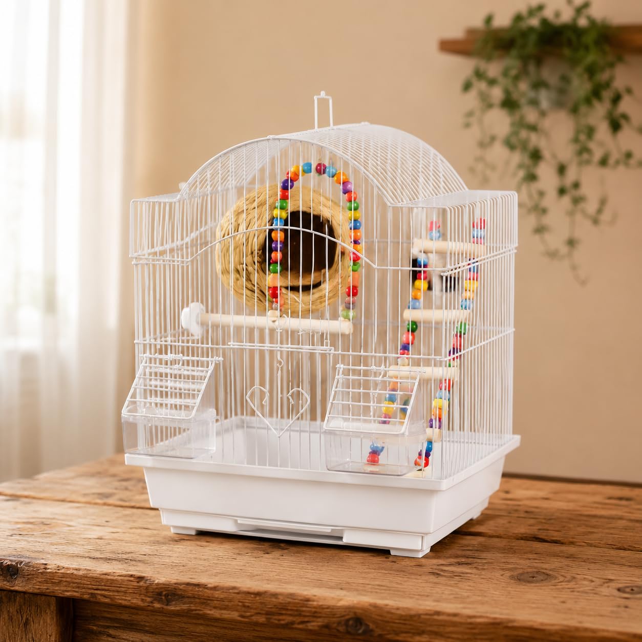 Heim für Wellensittiche groß, Käfig für vögel mit 2 Ebenen, für Vogelpflege, Knuspriges Kaltweiß, Weiß