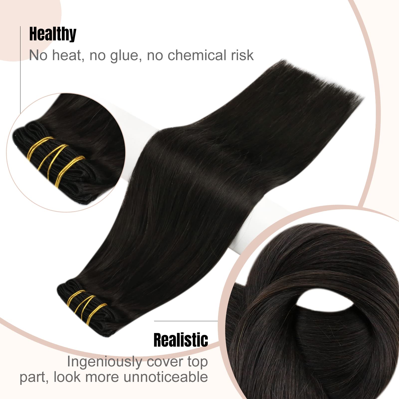 Fshine Clip Extension Capelli Veri 120g 35CM Extension Clip in Capelli Extension Lisci Capelli Colore Nero Naturale Hair Extensions 7 Pezzi Double Weft Clip in Human Hair Extension