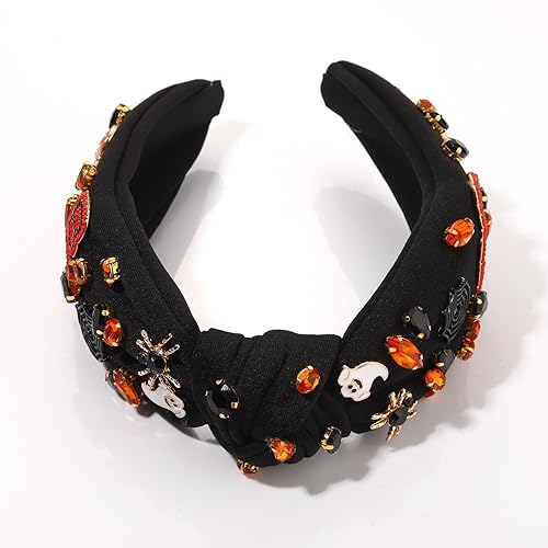Miniatura 7 de Diadema de Halloween para mujer, diadema anudada de perlas de cristal, con cuentas, calabaza, caramelo, maíz, adornada, diadema con nudo superior,