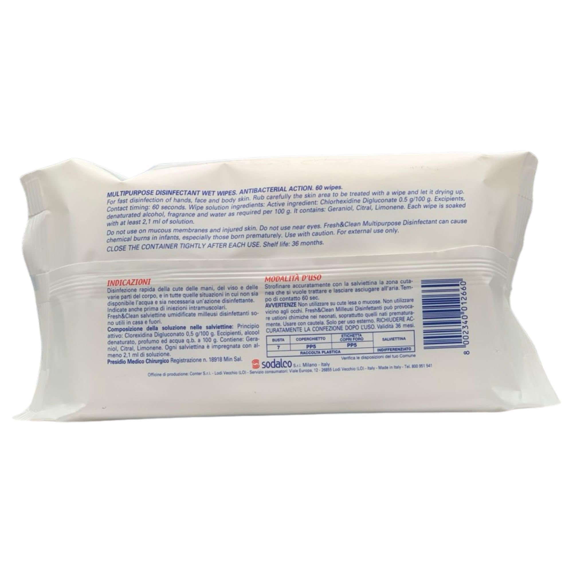9x Confezione Da 60 Salviettine Umidificate MILLEUSI Disinfettanti. Grandi, Morbide e Spesse. Utili In Casa e Fuori
