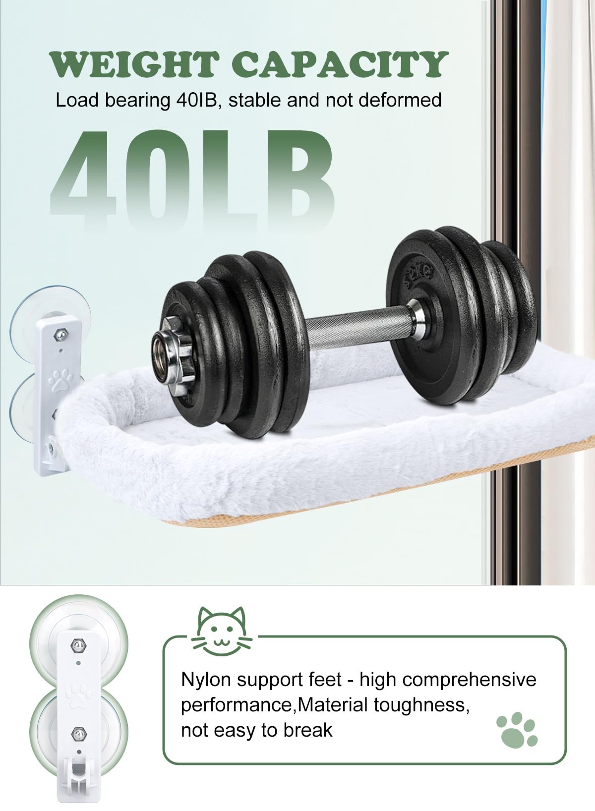 هوماركت سرير ارجوحة للقطط قابل للطي بدون اسلاك مع 4 اكواب شفط قوية واطار معدني صلب مخملي ناعم (نوع ايه، 30 × 52 سم)