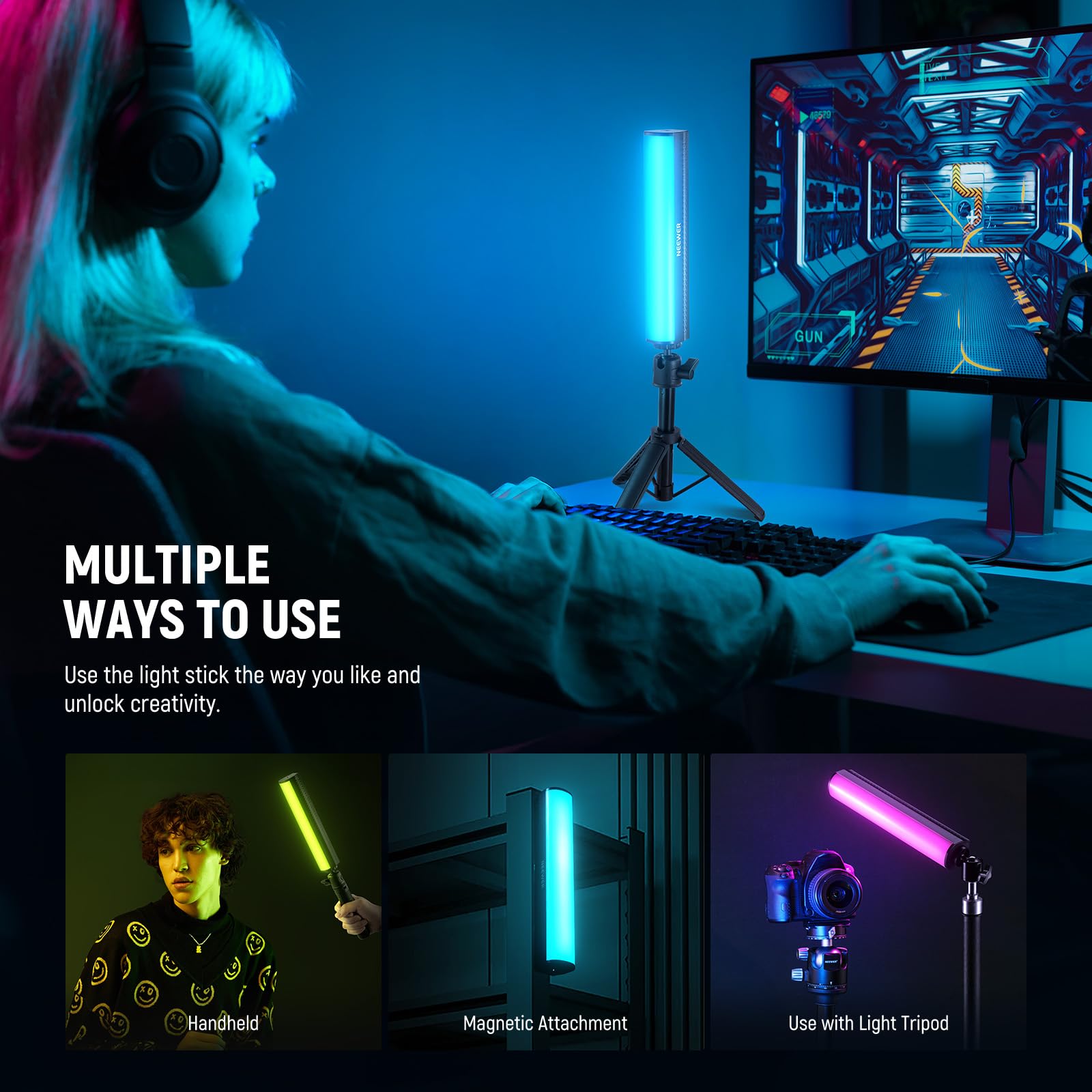 NEEWER Stick LED RGB avec Trépied de Bureau, Contrôle APP, Magnétique pour Photo Vidéo, 2500K-8500K Réglable IRC95+, Tube LED Portable 2550mAh, 17 Effets de Scène pour Vlog TikTok, TL21C
