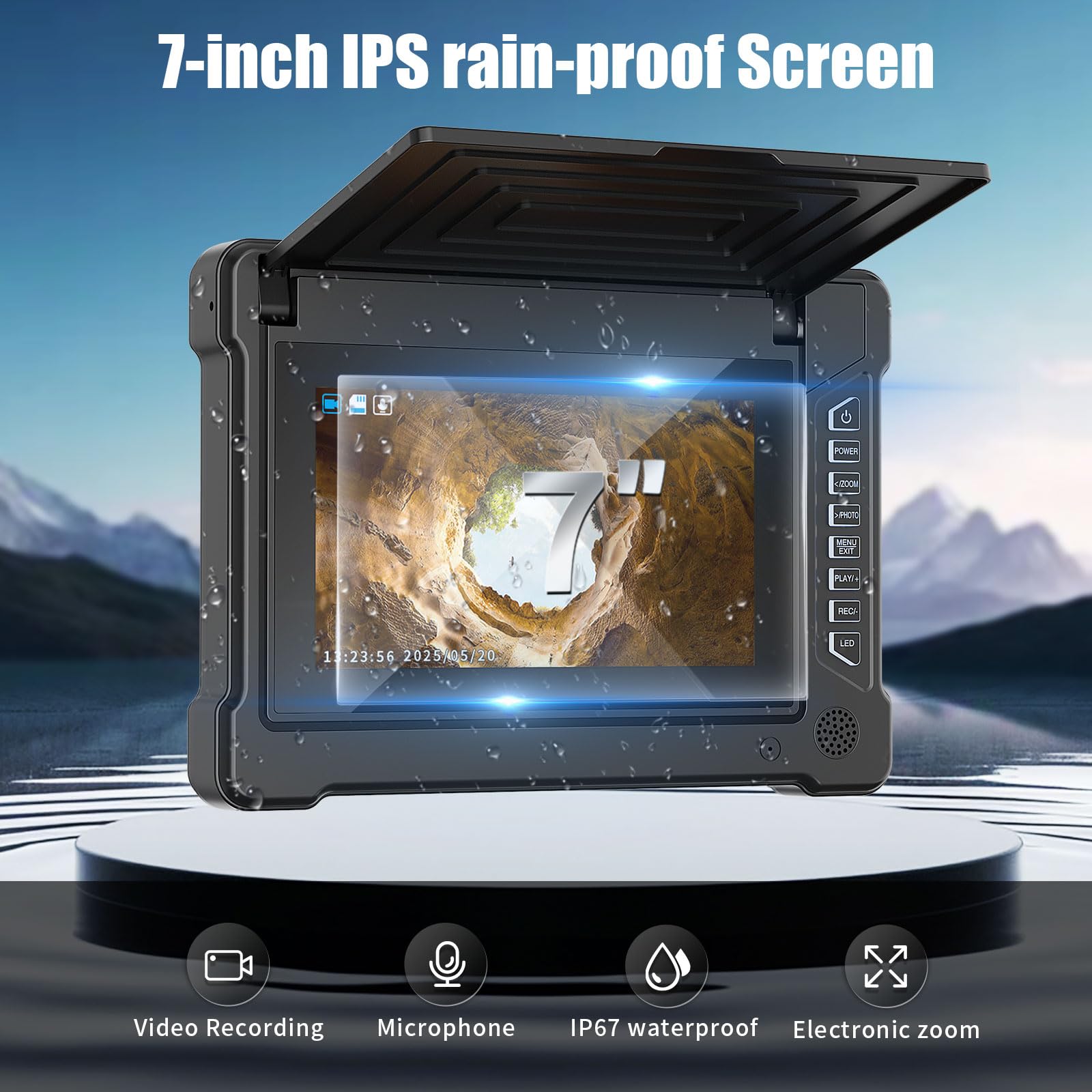 Kamera Kanalizacyjna, Inspekcja Rur Odpływowych Z Funkcją DVR I 12 Diodami LED, Boroskop 23 Mm, Hydraulika, Endoskop 7" 1080P IPS, Karta 16 GB, Do Kanalizacji, Odpływów, Kanałów, Hydr(Size:30 M/98 FT)