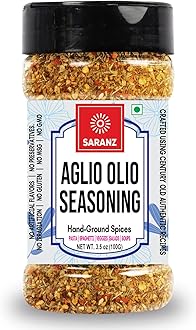 SARANZ Aglio Olio Mix Exotic Seasoning Ideal For Salads, Soups, Main Dishes, Pasta, Spaghetti, And Vegetables Dairy-Free, Gluten-Free, And Aromatic Vegan Seasonings-100 Grams Sprinkler Jar