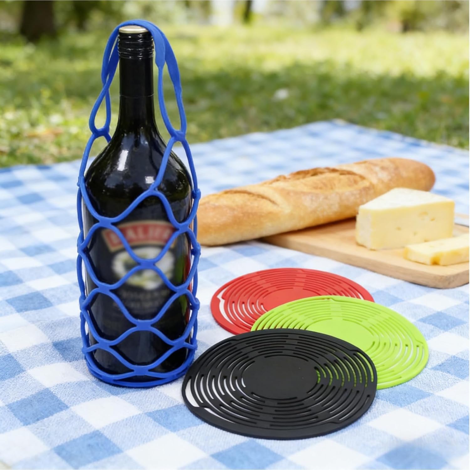 Multi-Use Silicone Storage Bag & Organizer, Wine Holder Handheld Bottle Mesh Coaster Silicone Mat Mesh Design, Stable Placement Scratch, for Fruits, Drinks, and hot Dishes (A# 13PCS)