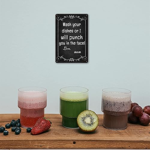 Miniatura 8 de Letreros de cocina para decoración de pared, divertidos letreros de metal para decoración del hogar, lava tus platos o te pondré en la cara Love Mom