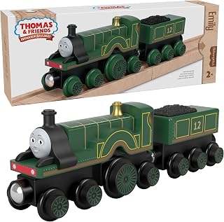 Thomas & Friends Wooden Railway Toy Train Emily Push-Along Wood Engine & Coal Car For Toddlers & Preschool Kids Ages 2+ Years