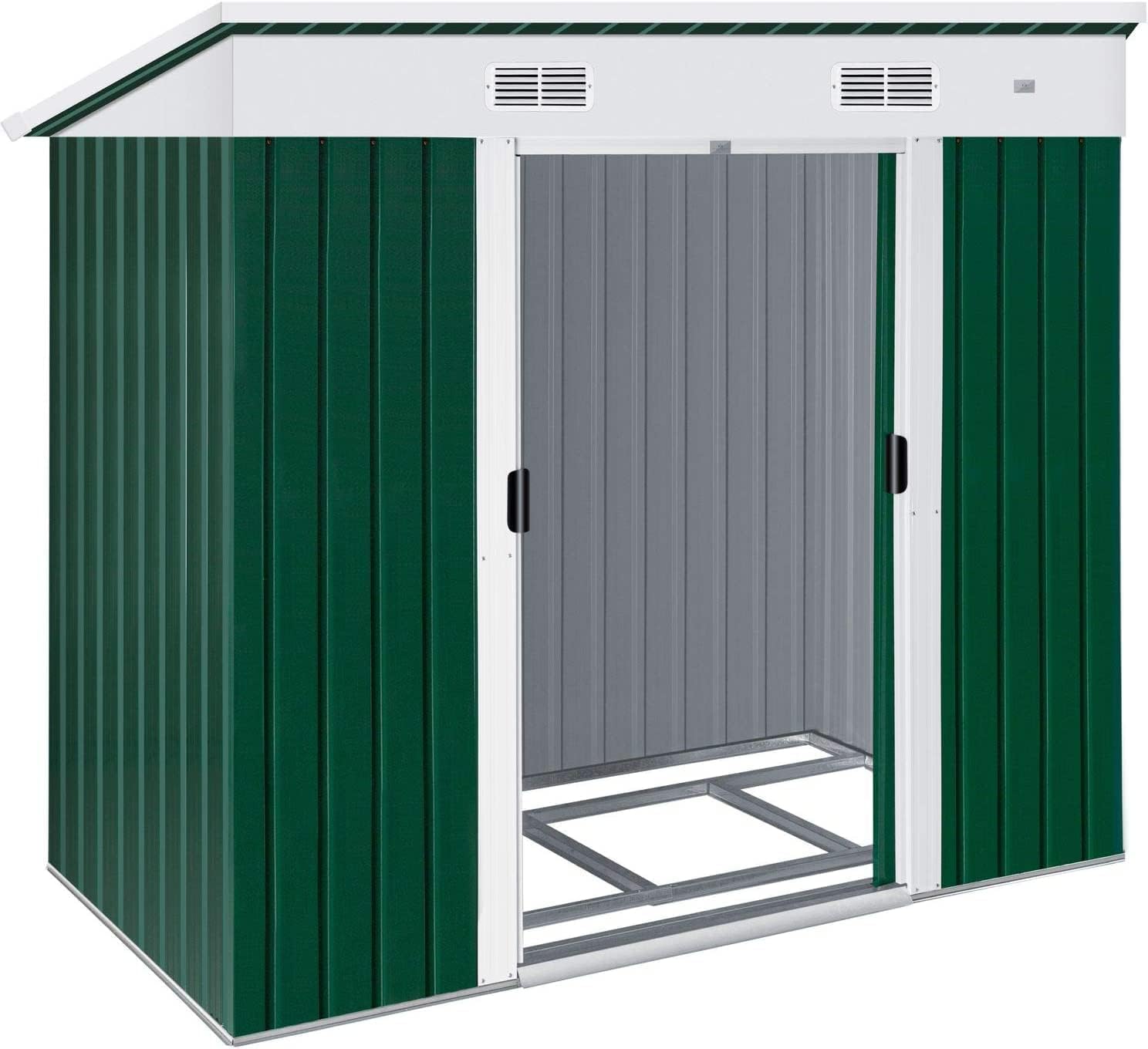 KESSER® - Cobertizo L de Metal de 3,4 m³ con fundación | 196 x 122 x 180 cm | 2 Puertas correderas y cimientos | cobertizo para electrodomésticos | Armario de cobertizo de jardín |