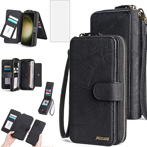 Miniatura 9 de Asuwish Funda de teléfono para Samsung Galaxy S23 Ultra 5G con cremallera, funda desmontable con protector de pantalla y soporte para tarjeta de