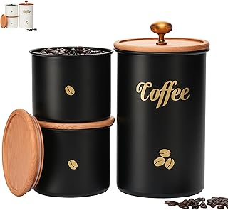 Coffee Canister, 3 pack Large Airtight Coffee Bean Storage Container, Café Grounds Container, Cafe Jar Cafe Holder, Food Storage Container for Flour, Sugar, Tea (Black)