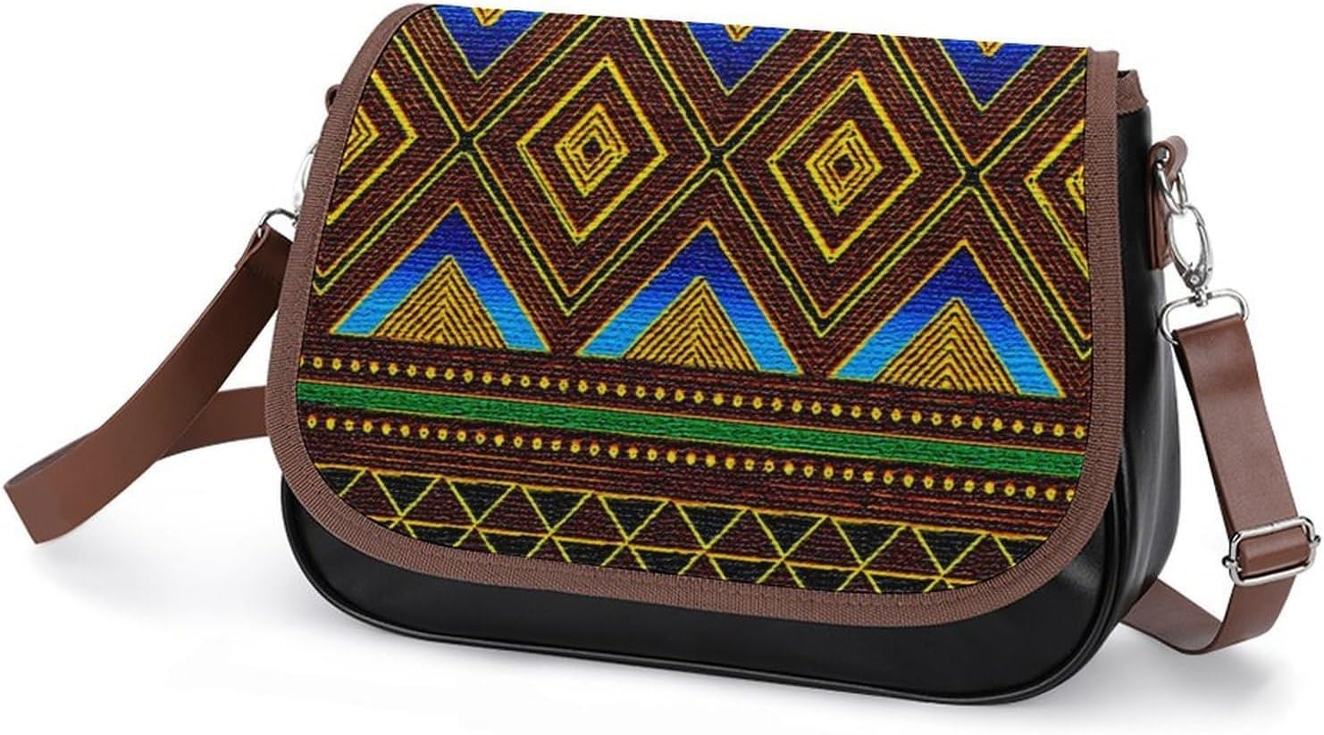 Afrocentric Tribal MotifWomen's Faux Leather Crossbody Bag, Waterproof Wrinkle-Resistant Shoulder Bag with Detachable Strap, Large Capacity Casual Handbag, Fashion Daily Purse for Shopping Work Dating