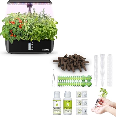 Sistema de cultivo hidropónico de 12 cápsulas para jardín interior negro y 188 cápsulas hidropónicas