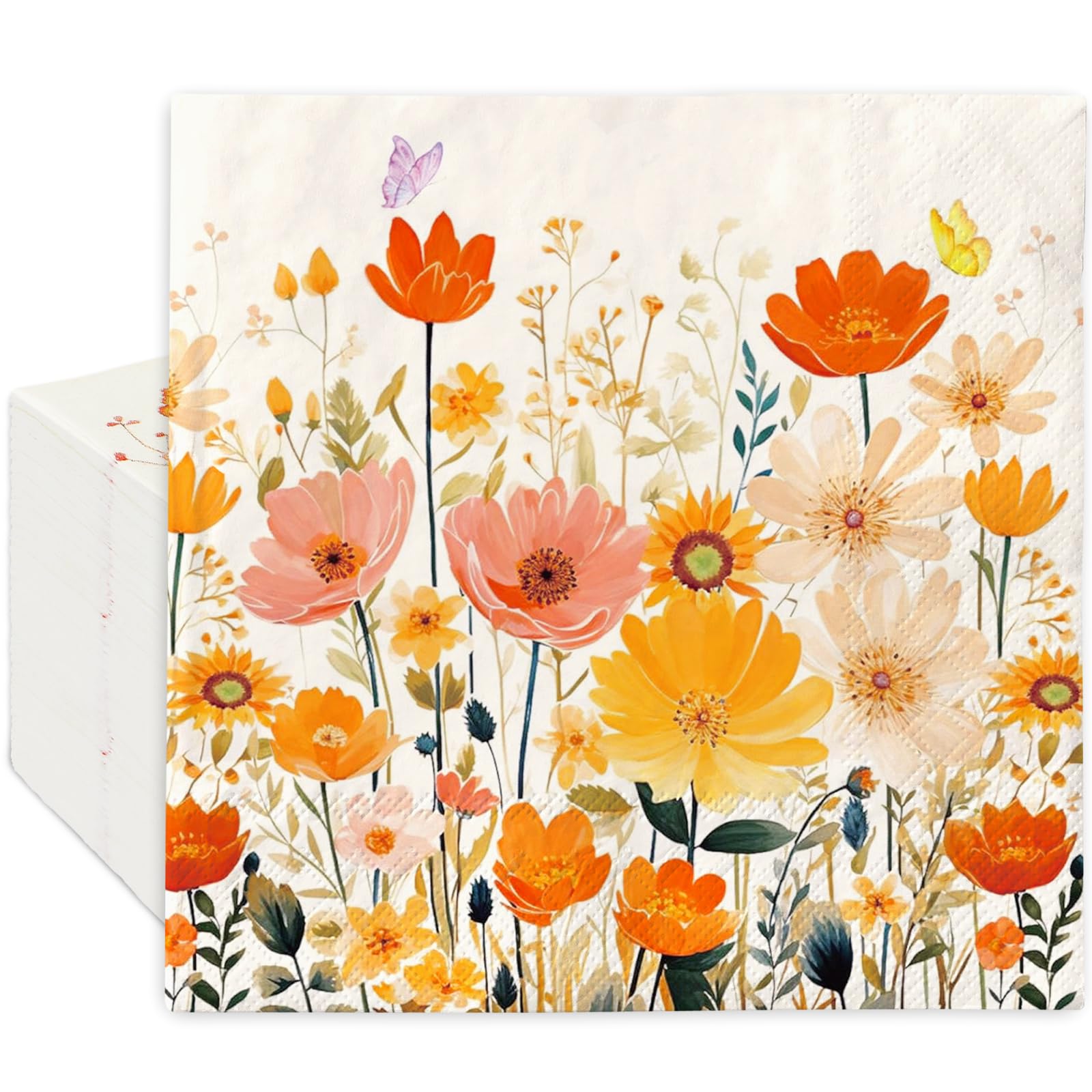 Generic 100Pcs Wildflower Napkins Watercolor Flower Plants Disposable Napkins Wild Floral Plants Paper Luncheon Napkins for Home Kitchen Bathroom