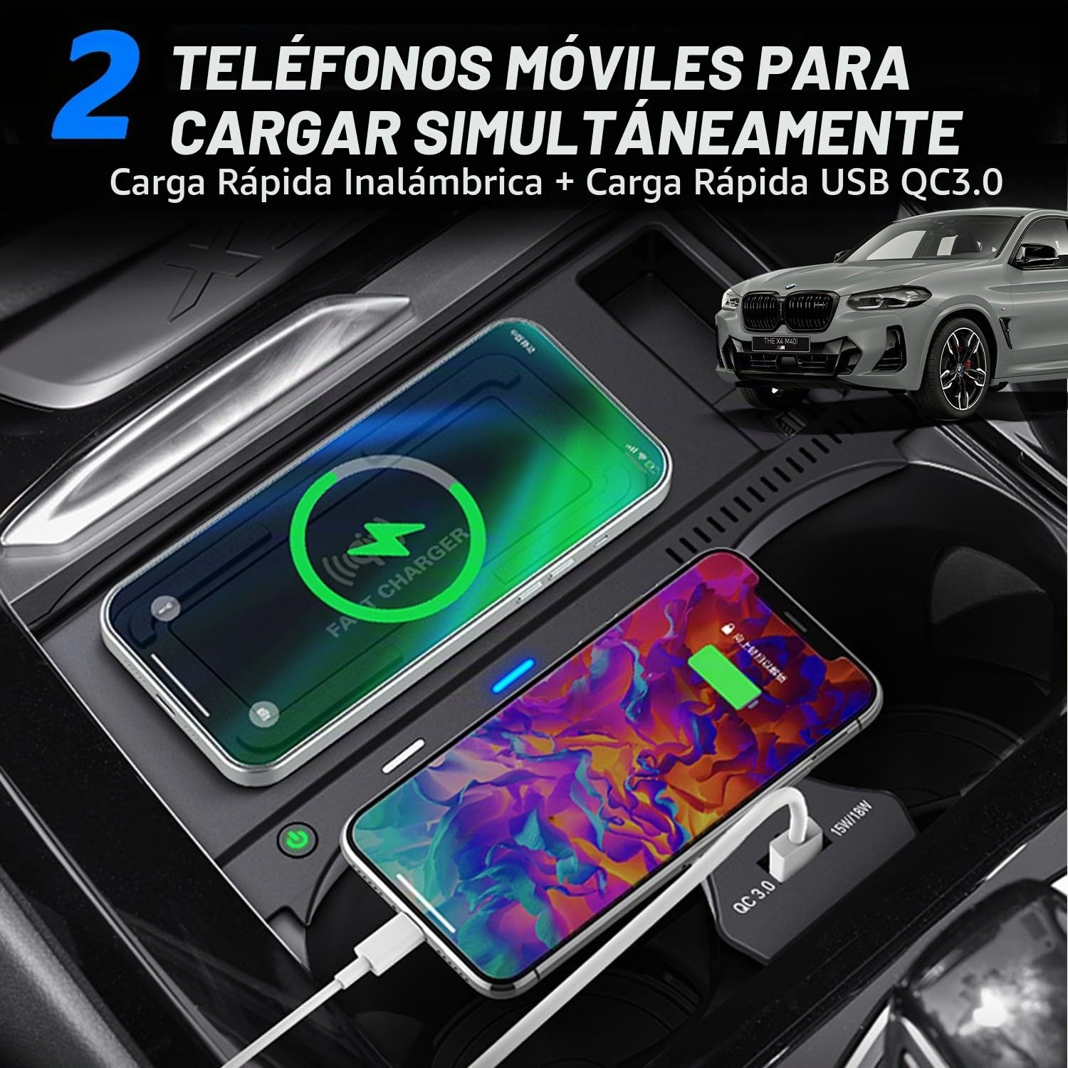 Cargador Inalámbrico Coche para BMW X3/X3M G01 2018-2023 BMW X4/X4M G02 2019-2023, Carga Rápida Teléfono Cargador para BMW X3 sDrive30i/X3 xDrive30i/X3 M40i/X4 xDrive30i/X4 M40i Accesorios