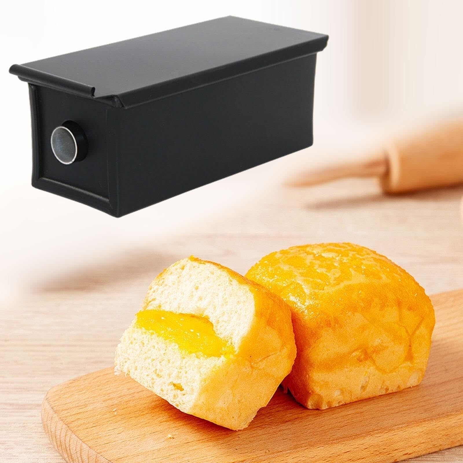Caja De Pan Panera para Pan Sartén Rectangular para Tostar, Utensilios De Cocina para Hornear, Sartén para Tostar Pan con Tubo Central Y Tapa para Cocina Caja Contenedor De Pan(Black)