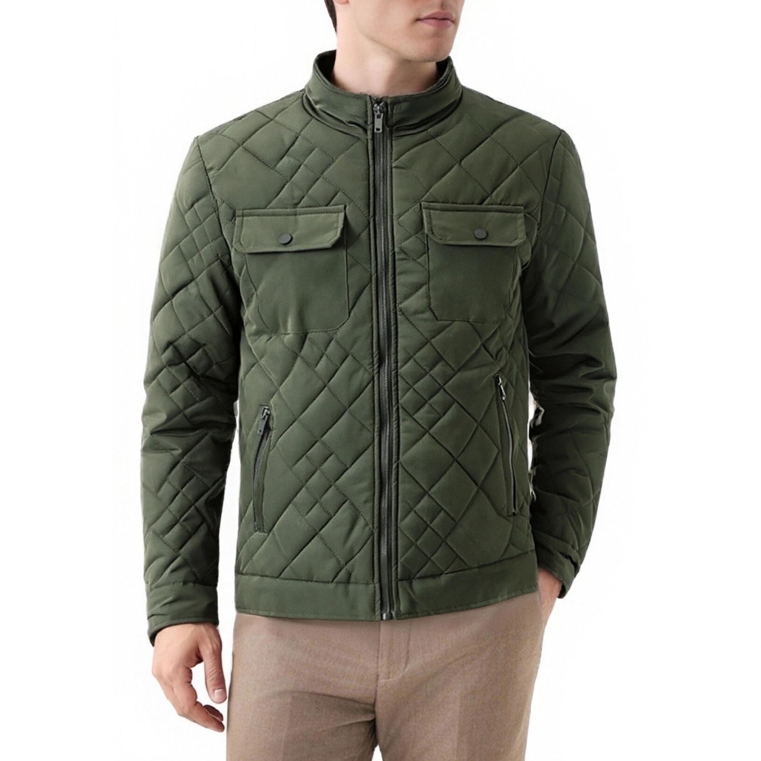 Giacca trapuntata a rombi casual da uomo, invernale, a maniche lunghe, per uomo, con tasche