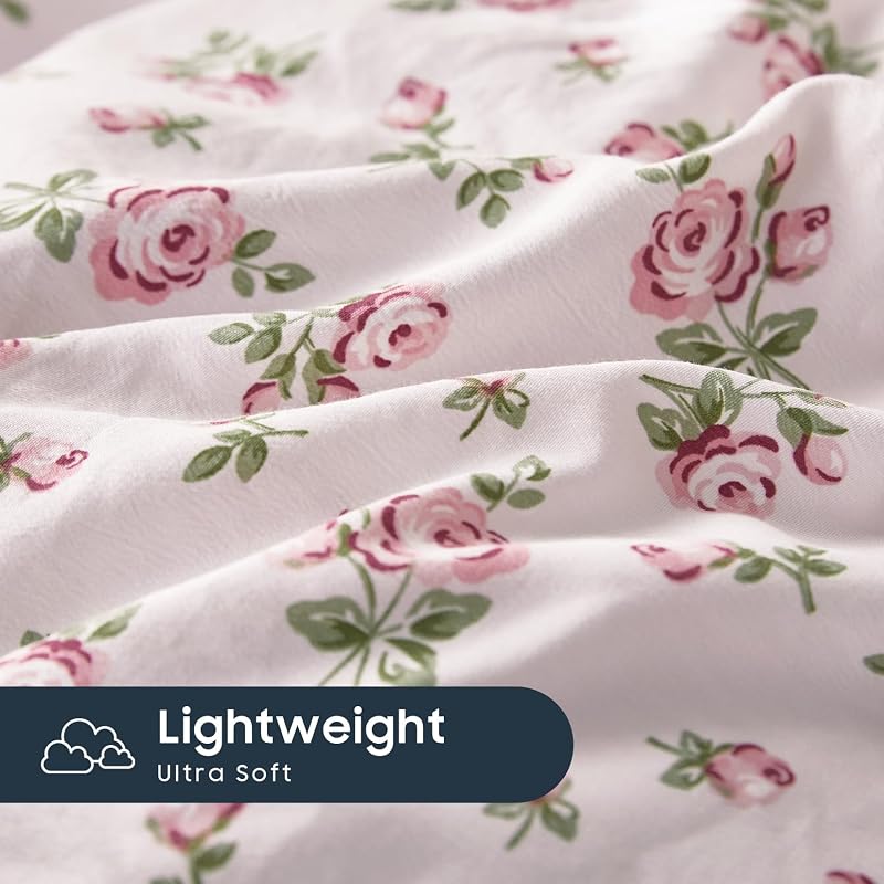 Wake In Cloud - Coquette Duvet Cover Set, Floral Cottagecore Flower Shabby Chic Cute Aesthetic, Soft Lightweight Bedding for Women Teen Girls, 3-Piece, Pink, Full Size image 6