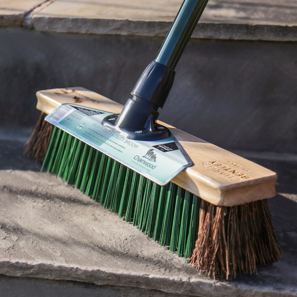 Charnwood 16" Utility Broom with Scraper - Bassine & PVC Bristles - Garden Maintenance Tool - Charles Bentley