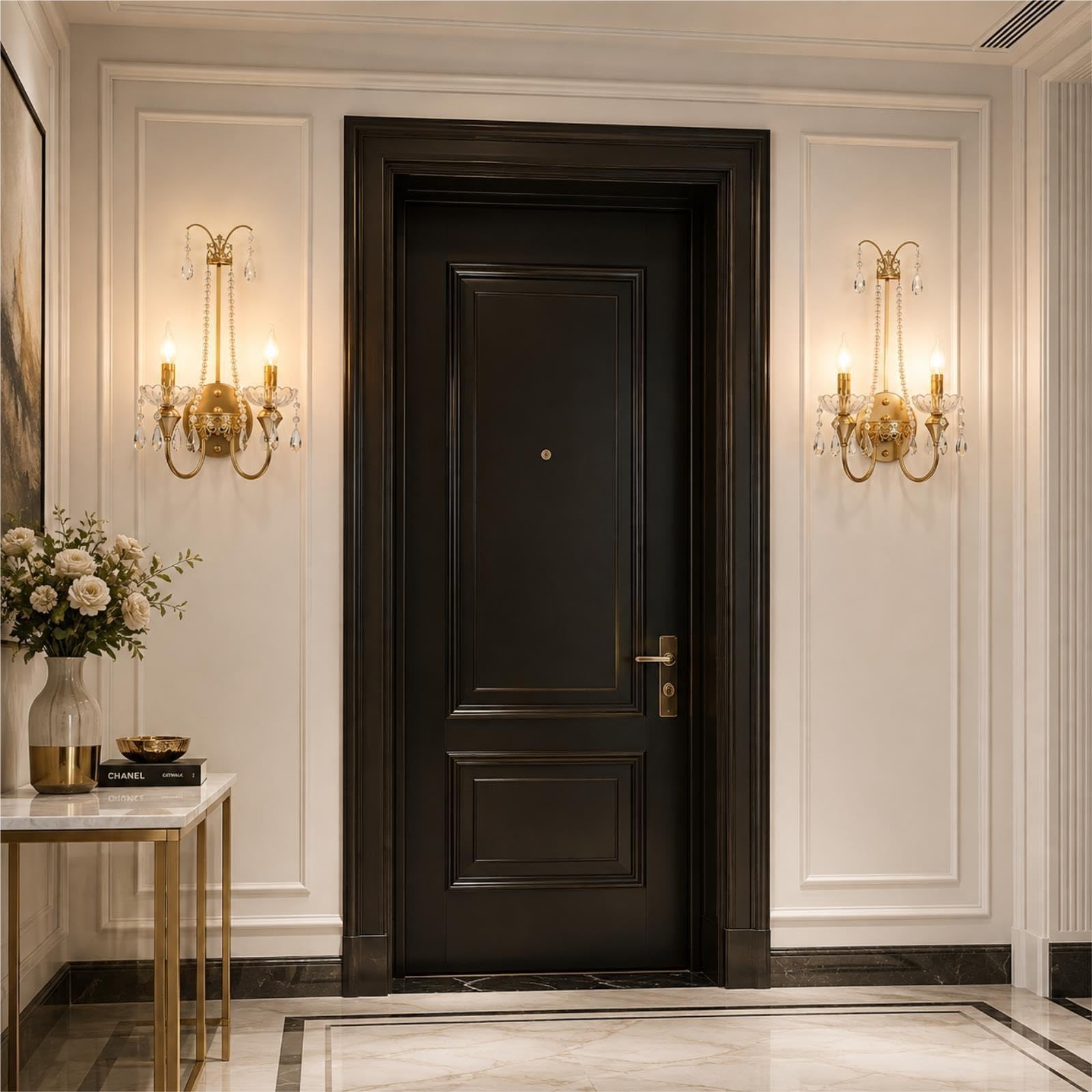 Lámpara De Pared Dos Luces Cristal Adorno Cadena Perlas Estilo Francés