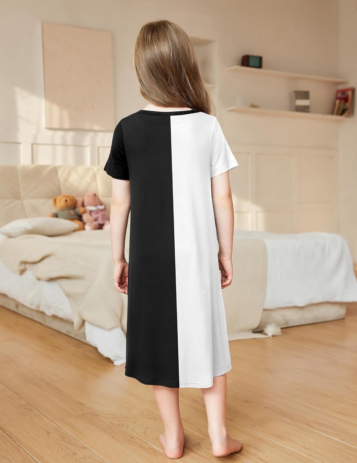 Arshiner Girls Nightgowns Summer Soft Cute Cartoon Print Pajama Sleep Dress for Kids 4-12 Years