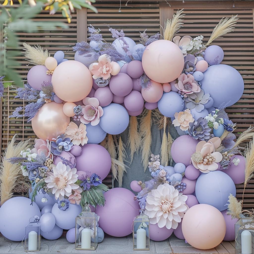 Pastel Balloon Purple Blue Pink Balloon Garland Double Stuffed Lavender Lilac Balloons Dusty Blue Pastel Balloon Arch Kit For Baby Shower Gender Reveal Baptism Birthday Party Decoration