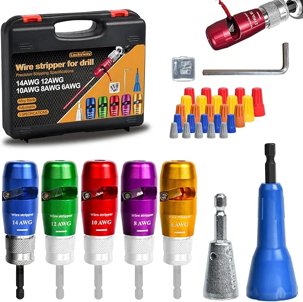 Luckyway Wire Stripper for Drill with Professional Electrician Wire Stripping and Twisting Tool, Wire Twister Tool for Drill, Quick Change Connector and Wire stripping Faster (Colorful, 5 PCS 6-14AWG)