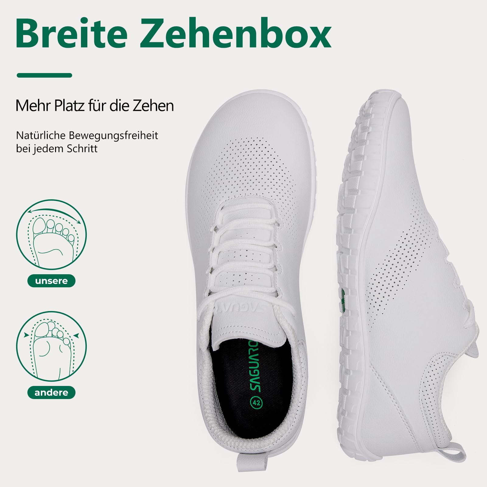 SAGUARO Barfußschuhe Herren Kunstleder Leichte Minimalistische Schuhe mit Breiter Zehenbox & Zero Drop Sohle für Outdoor Fitness Walking Freizeit, Gr.39-48