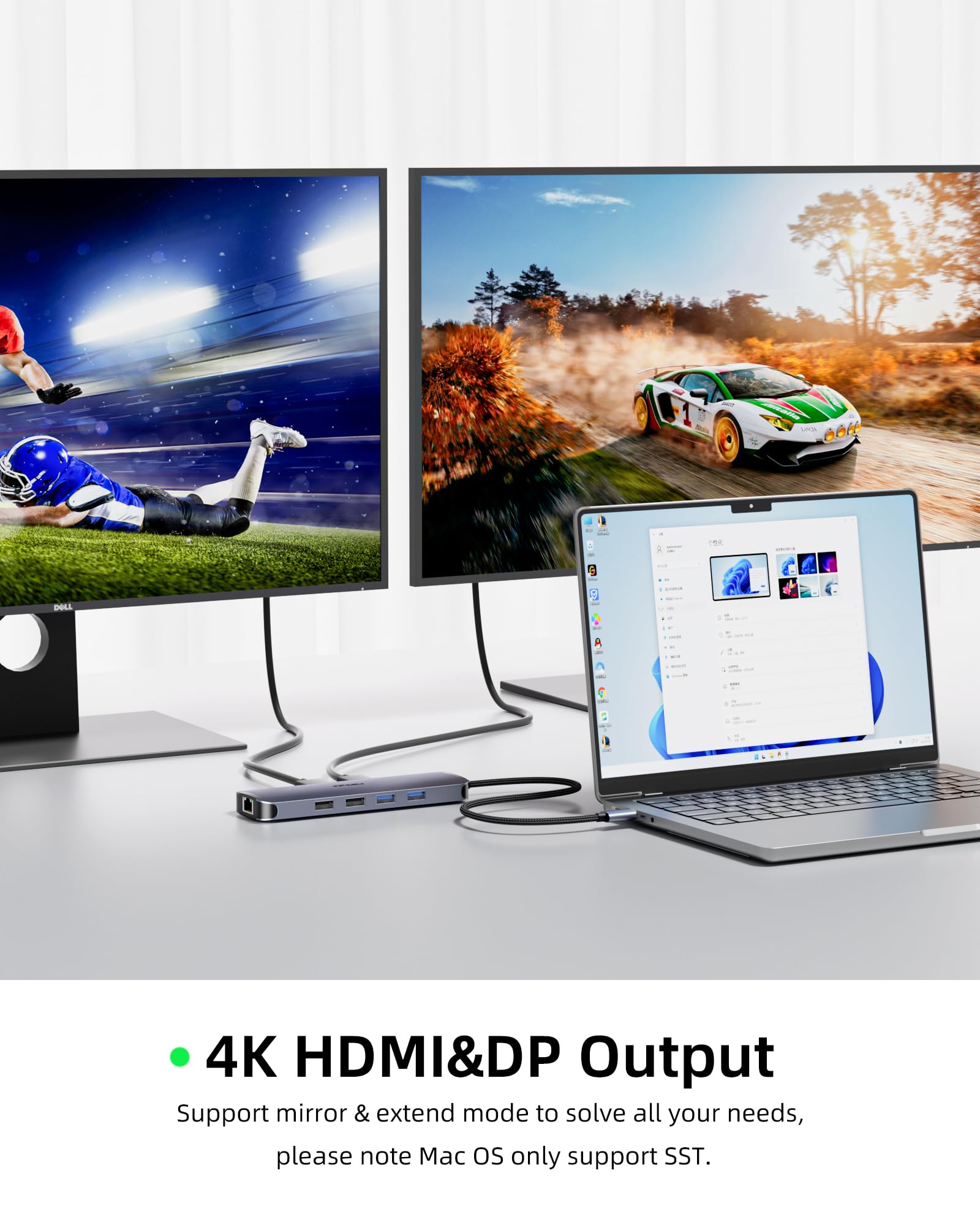 Hub USB C HDMI 4K60 Hz, USB C do DisplayPort, hub USB-C Thunderbolt 3, stacja dokująca do laptopa, podwójny monitor z Ethernetem, PD, USB3.0, czytnik kart SD/TF