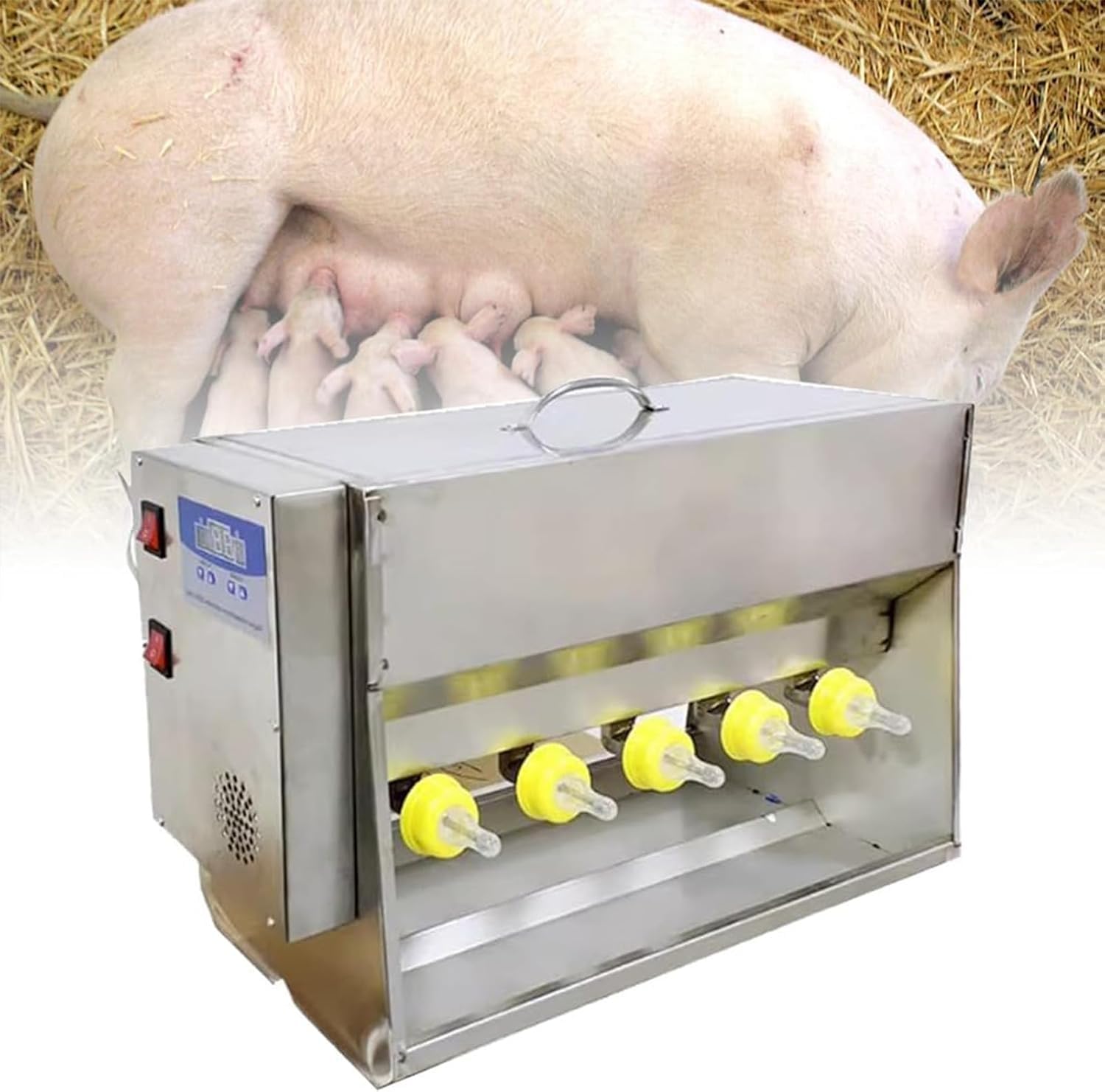 Duża Butelka Do Karmienia Zwierząt, 15 L/10 Smoczków, 20 L/14 Smoczków, Automatyczny Podajnik Mleka Z Funkcją Podgrzewania, Dźwięk Przyciągający Młode (Prosięta, Jagnięta, Cielęta)(Dual-Side10Nipples)