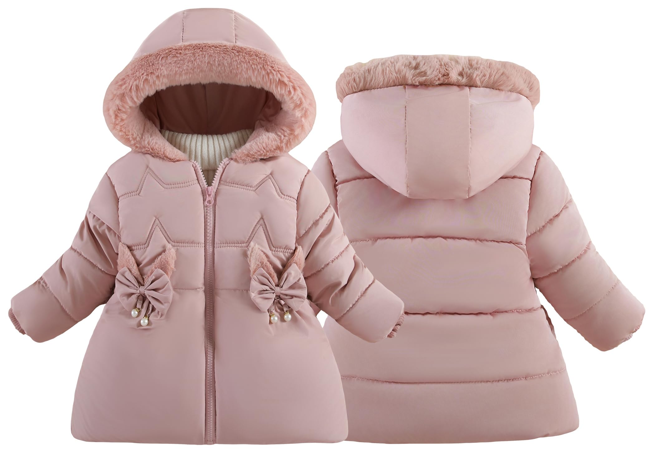 Happy Cherry Cappotto Invernale Bambina con Cappuccio Giacca Calda Carino Fiocco Antivento Piumino Autunno Inverno con Fodera in Pile 1-5 Anni