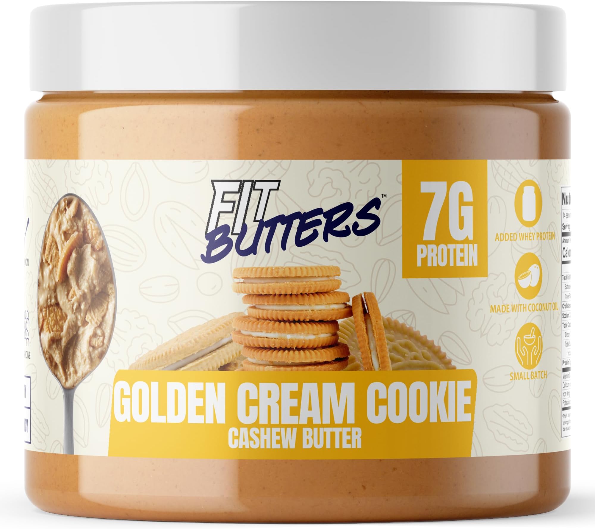Golden Cream Cookie Cashew Butter Spread, Added Protein and Coconut Oil, Low Carb, Low Sugar, Complete Protein Dessert Flavored Nut Butter
