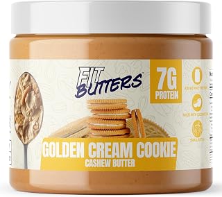 Fit Butters Golden Cream Cookie Cashew Butter Spread, Added Protein and Coconut Oil, Low Carb, Low Sugar, Complete Protein Dessert Flavored Nut Butter