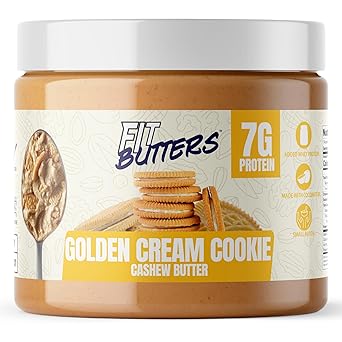 Fit Butters Golden Cream Cookie Cashew Butter Spread, Added Protein and Coconut Oil, Low Carb, Low Sugar, Complete Protein Dessert Flavored Nut Butter