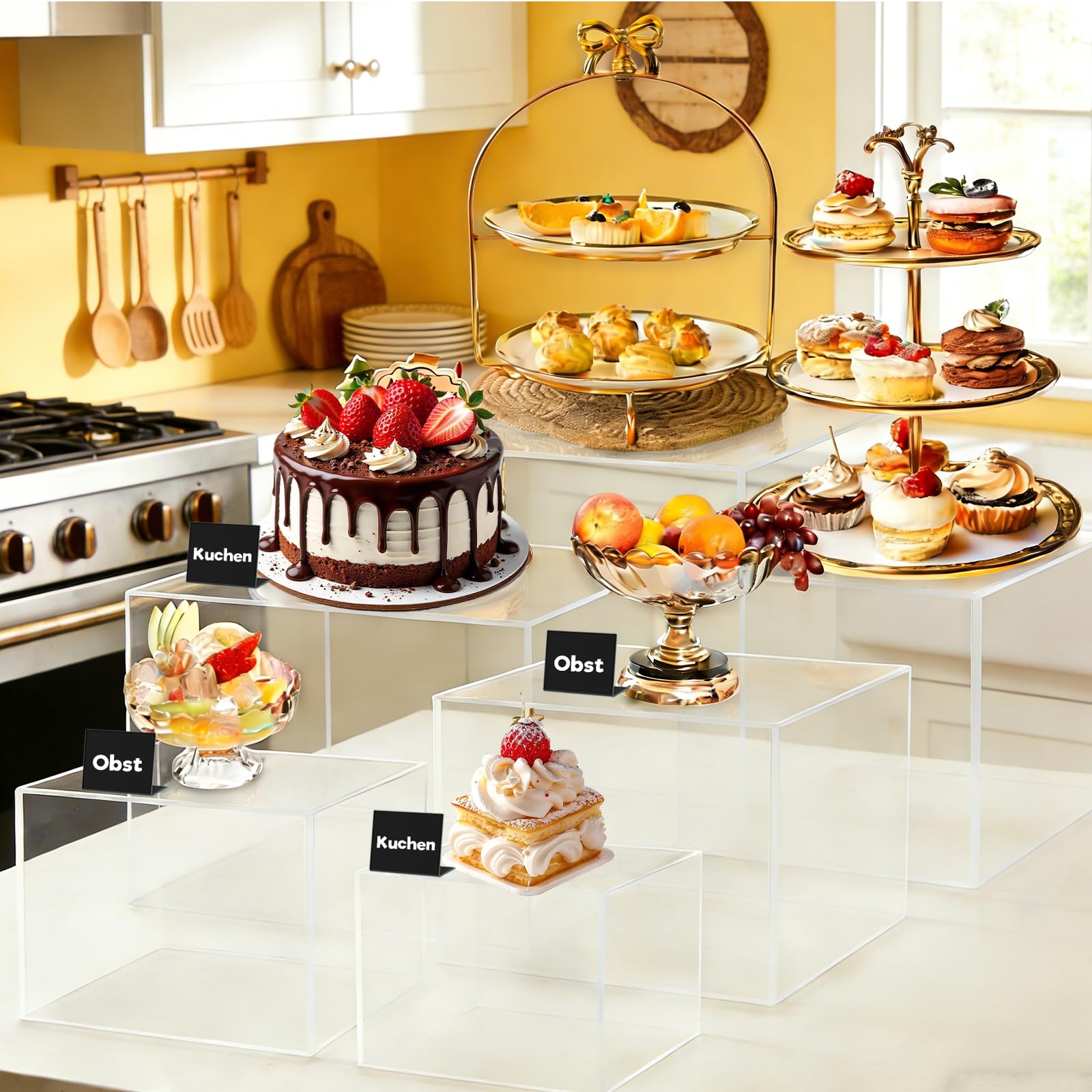 6er-Pack Acryl-Buffet-Ständer, Ausstellungsständer mit hohlem Sockel, Dessertständer für Weihnachtsfeiern, Hochzeiten, Geburtstage und Familienfeiern (transparent)