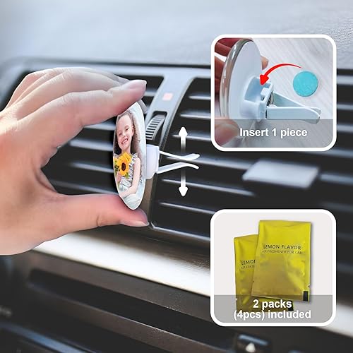 Miniatura 2 de Clip de ventilación de automóvil de aromaterapia personalizado con texto fotográfico, ambientador de aire personalizado para automóvil, purificador
