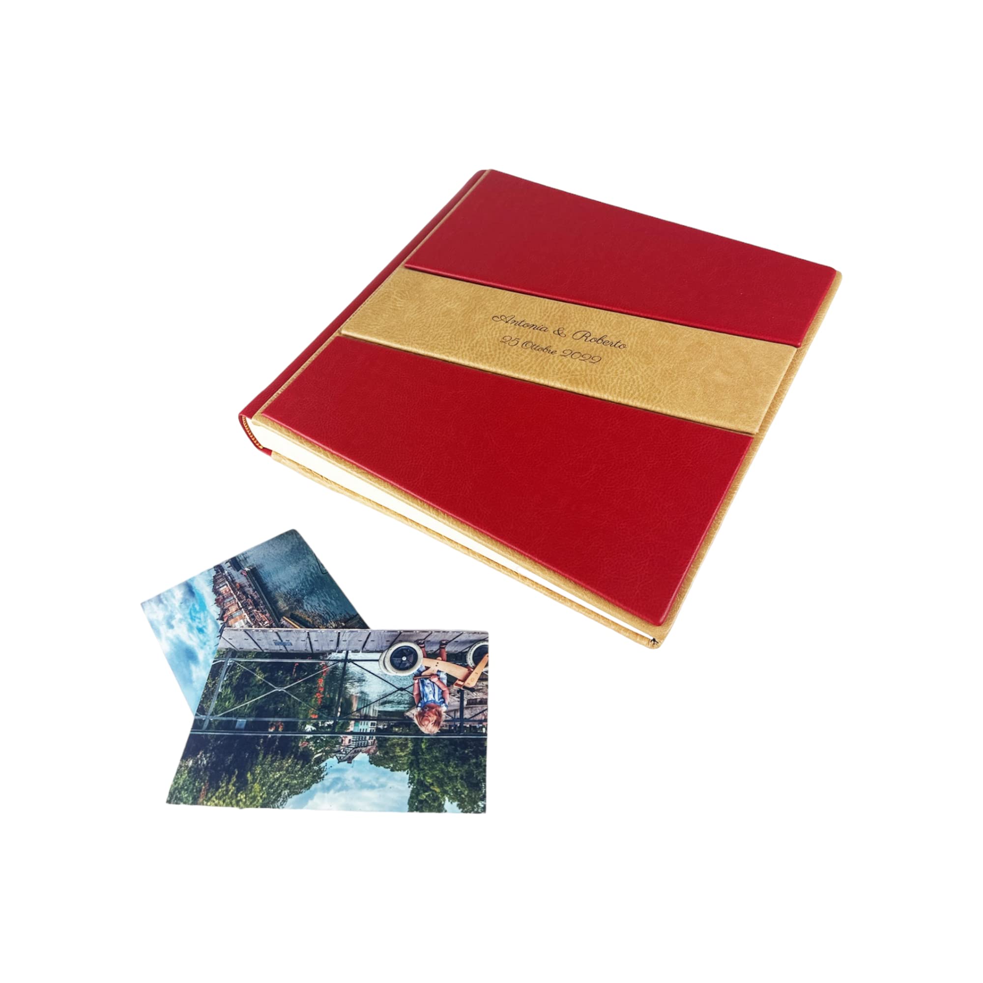 TriVin Art -Saturno- Álbum de fotos artesanal de piel sintética, varios tamaños y personalizable con grabado, ideal para cualquier evento. (rojo)