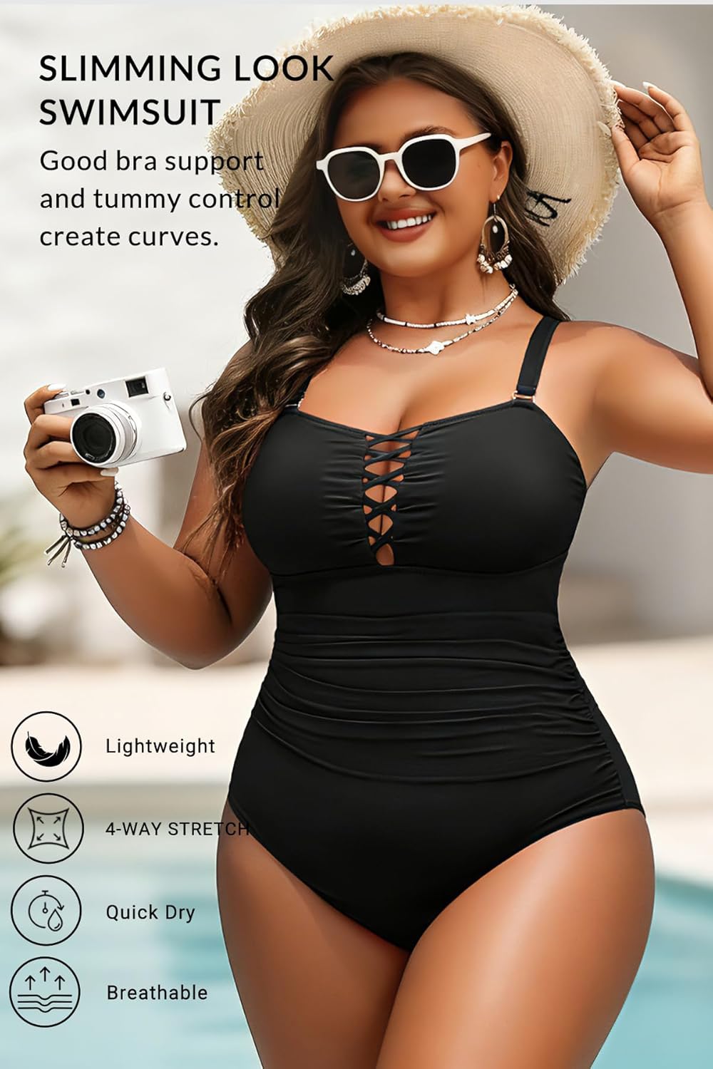 Yonique Women Plus Size One Piece Swimsuits Tummy Control Bathing Suits Vintage Swimwear - Image 4
