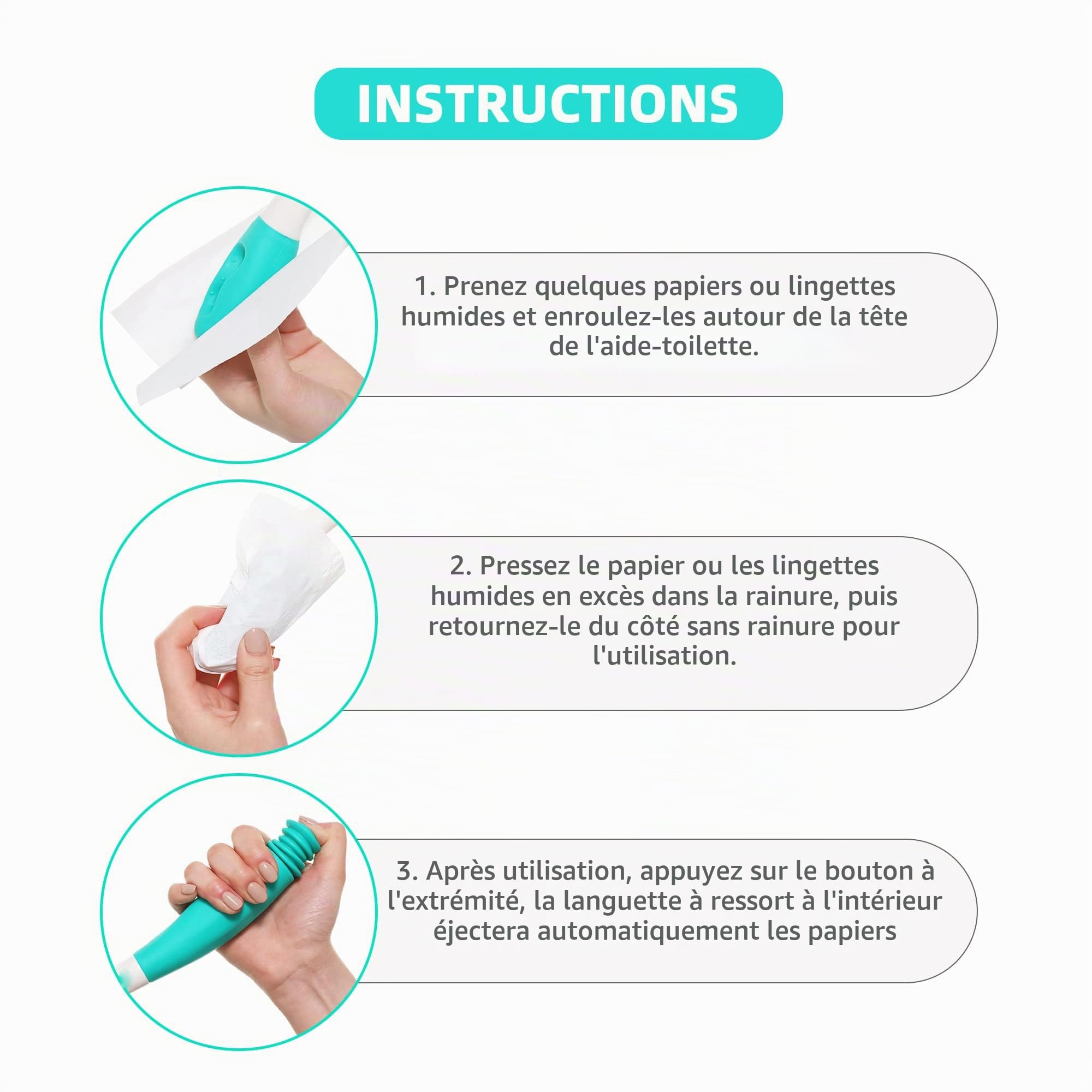 Essuie Fesse Aide aux Toilettes,Outils d'aide à Toilette Ustensile de Toilette Poignée pour Inférieurs Essuie-Glace Confortable à Longue Portée s'étend Poignées Papier Toilette