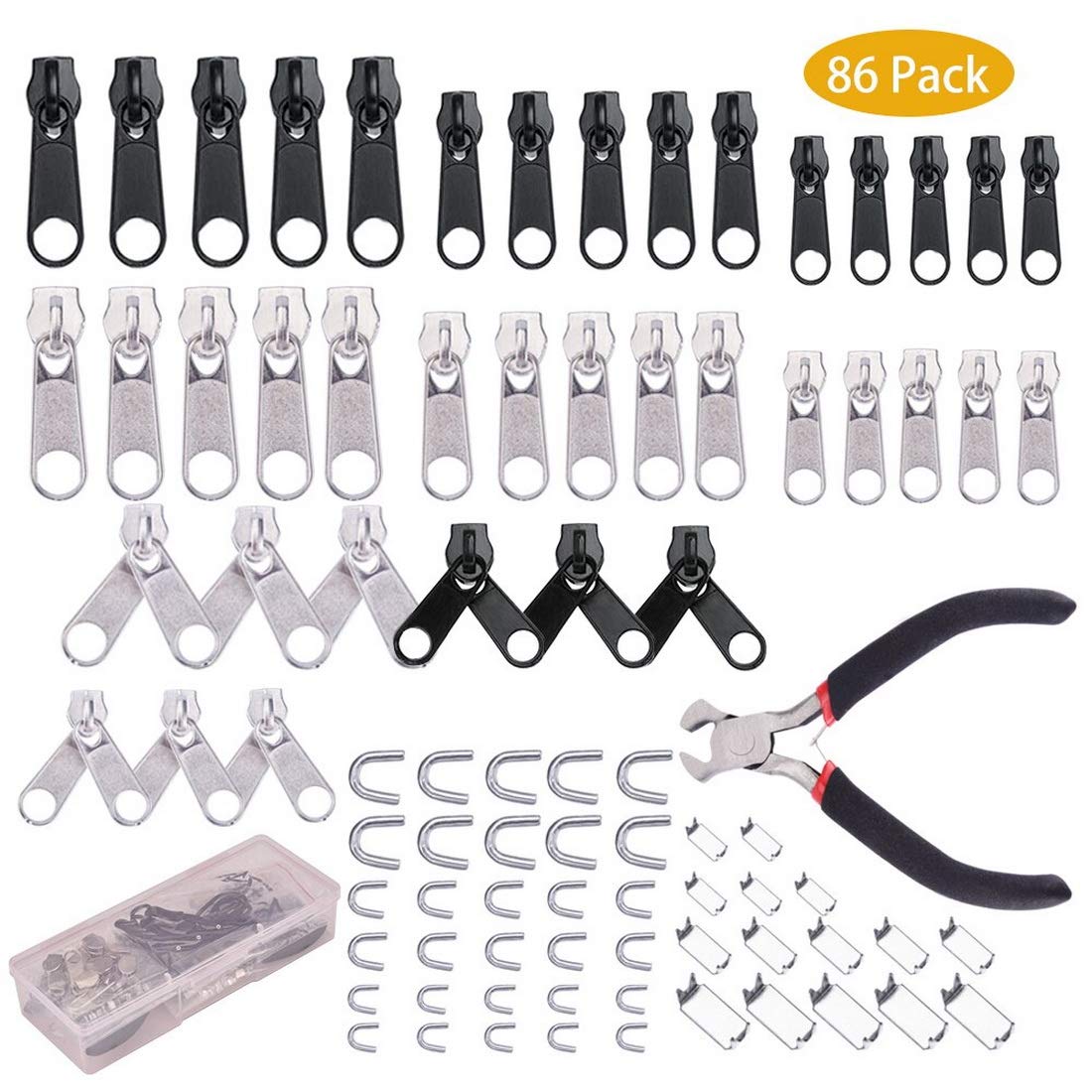 TAYARA Zipper Repair Kit Bulk Universal Replacement Repair Kit Slider Sewing Hobby Lobby Corset Clothes Bag Jackets Tents Luggage Sleeping Bag for DIY Handwork Clothing Sewing Tailor Tools 86 Pcs