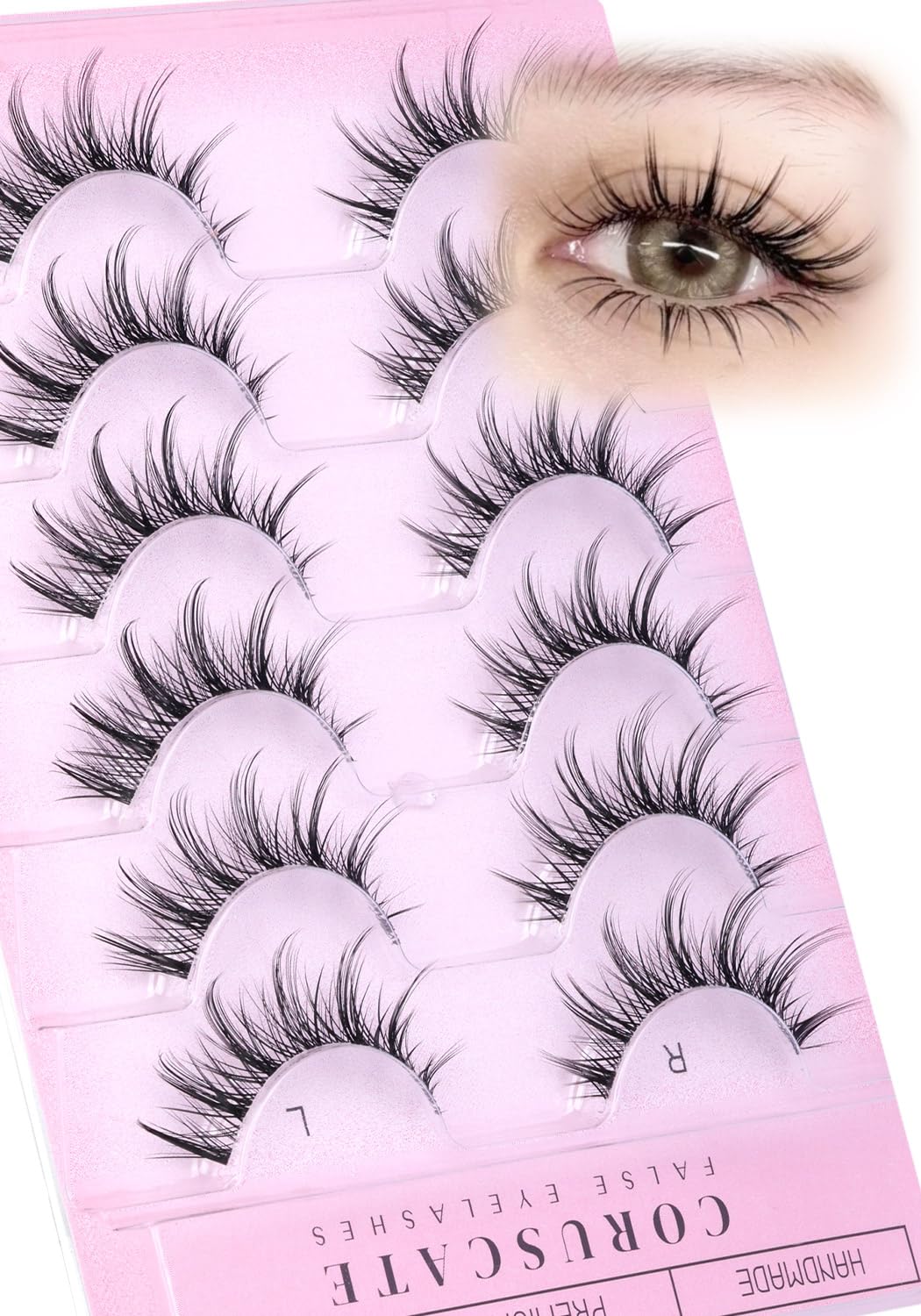 Natural Look Eyelashes Manga Lashes Clear Band False Eyelashes 8-15mm Cat Eye Lash Strips Aisan Anime Fake Eyelash Look Like Lash Extension Spikes Lashes Wispy by CORUSCATE