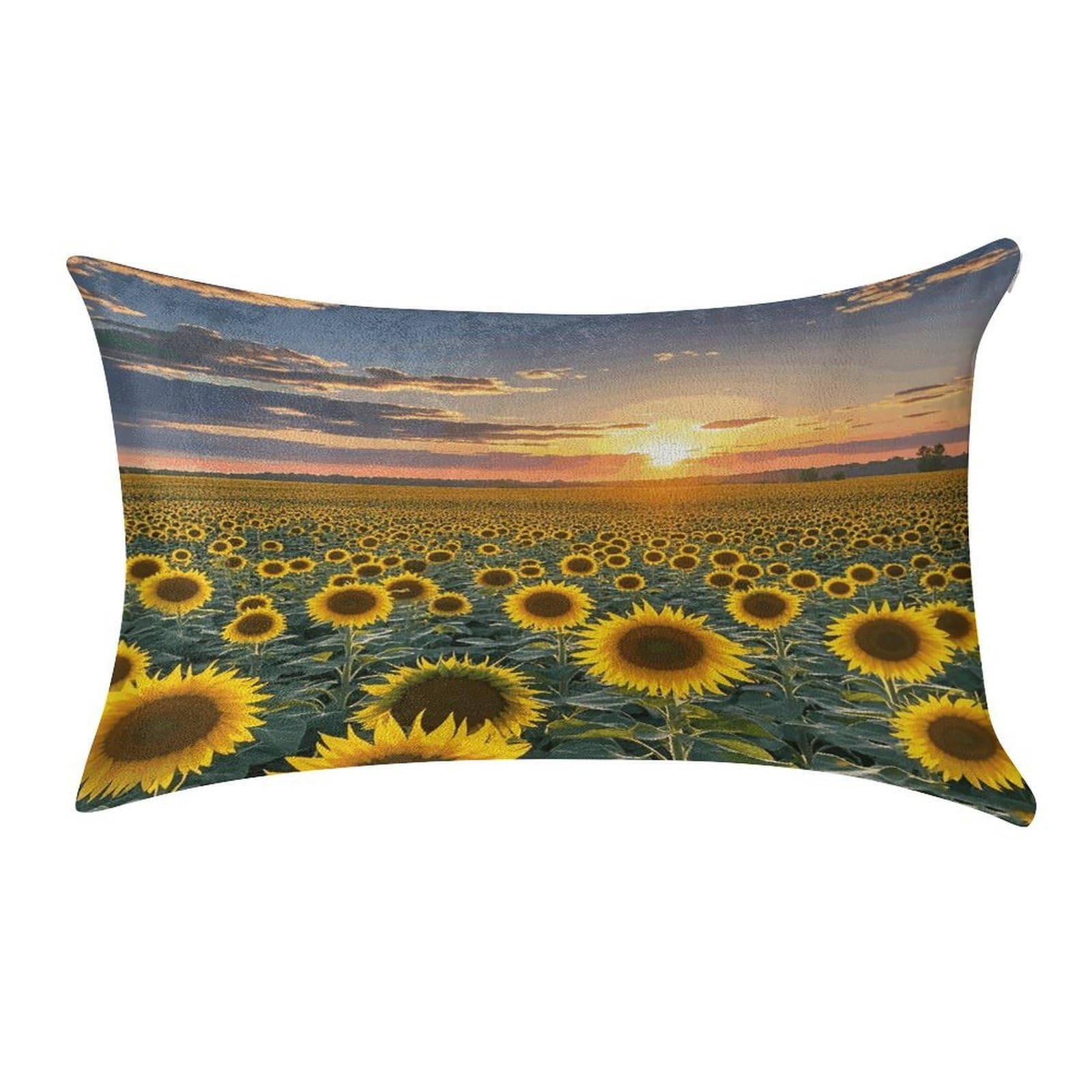 VstaDank Dreamlike Sunset of A Sunflower Field Pillow Covers Rectangular Cushion Case Cozy Decorative Throw Pillowcase Luxury Lumbar Pillow Shells with Zipper Soft Velvet Pillows Shams 12 X 20 in