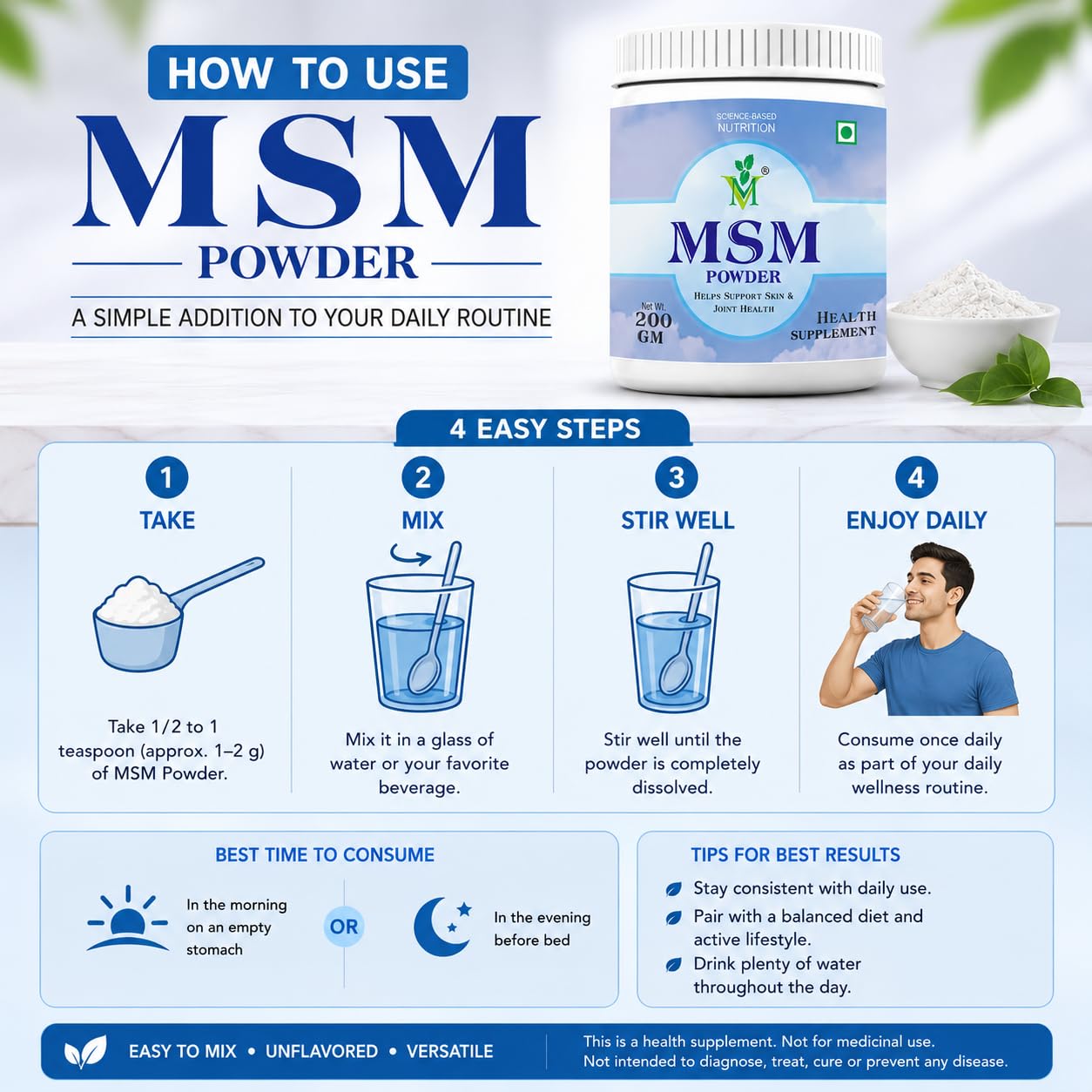 Mint Veda MSM (Methylsulfonylmethane) Powder, 200 Gram, Pack of 1 3