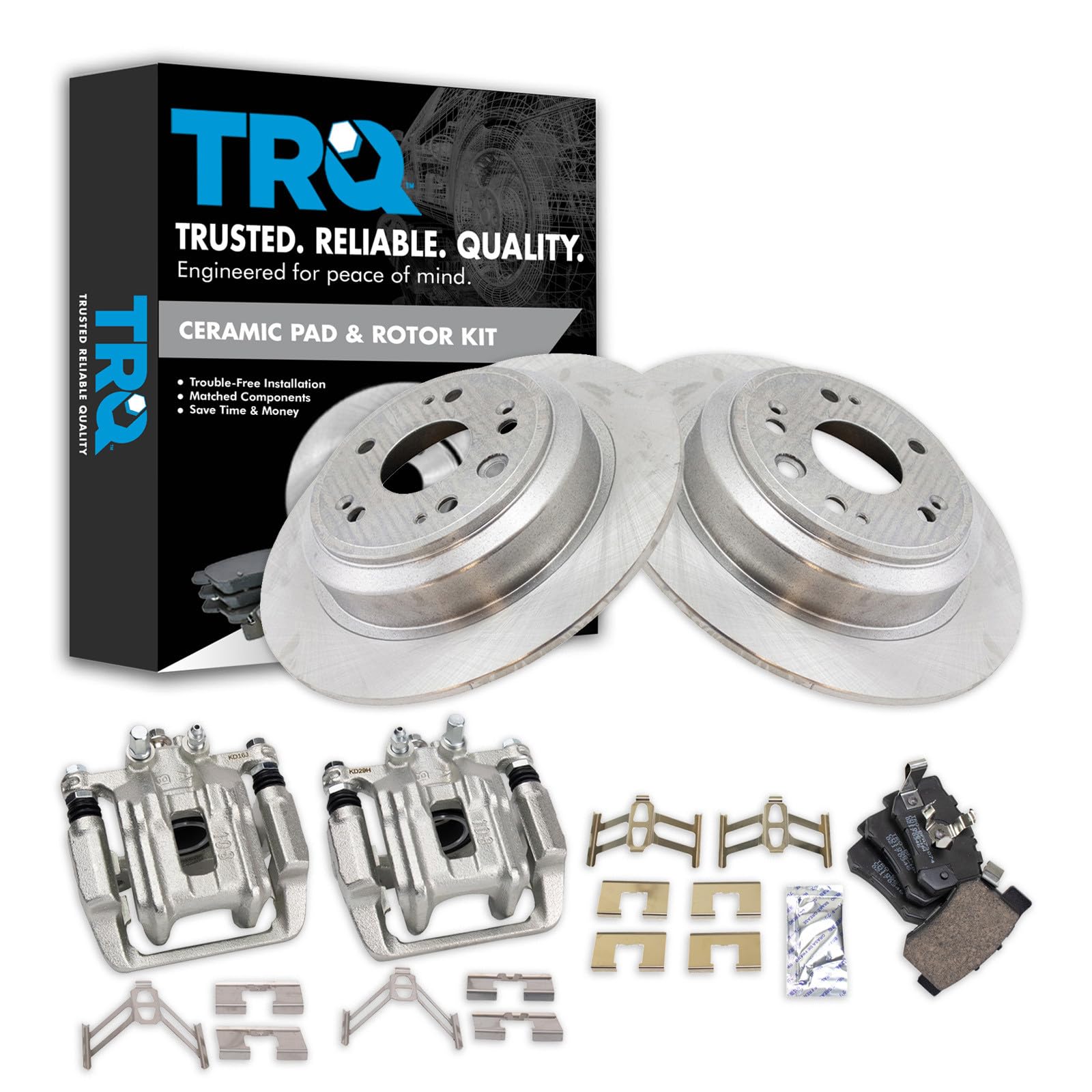 TRQ Rear Brake Pad and Rotor Set Ceramic Vented Rotors Calipers
